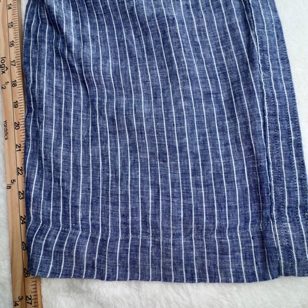 Quince Linen Wide Leg Pants Women Large Blue White Striped Drawstring Coastal - Picture 6 of 6